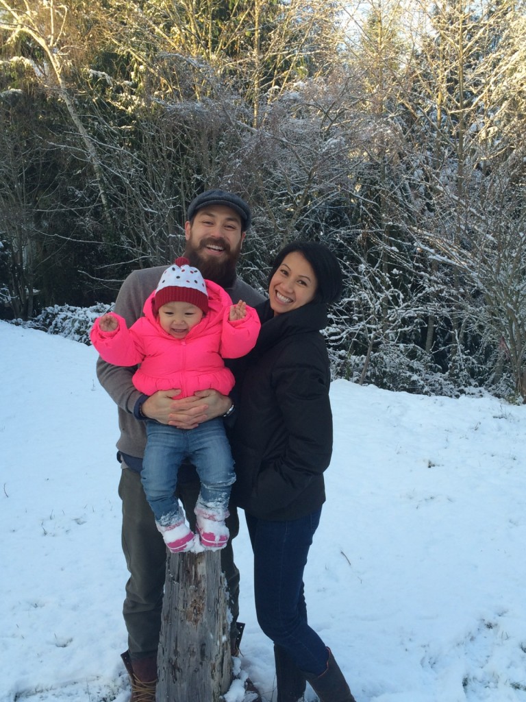 Tim, Pauline and Evie (first snow in 2014 ) 